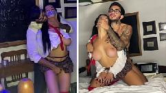 Pequeña estudiante atada y amordazada es follada y dominada duro con múltiples creampies